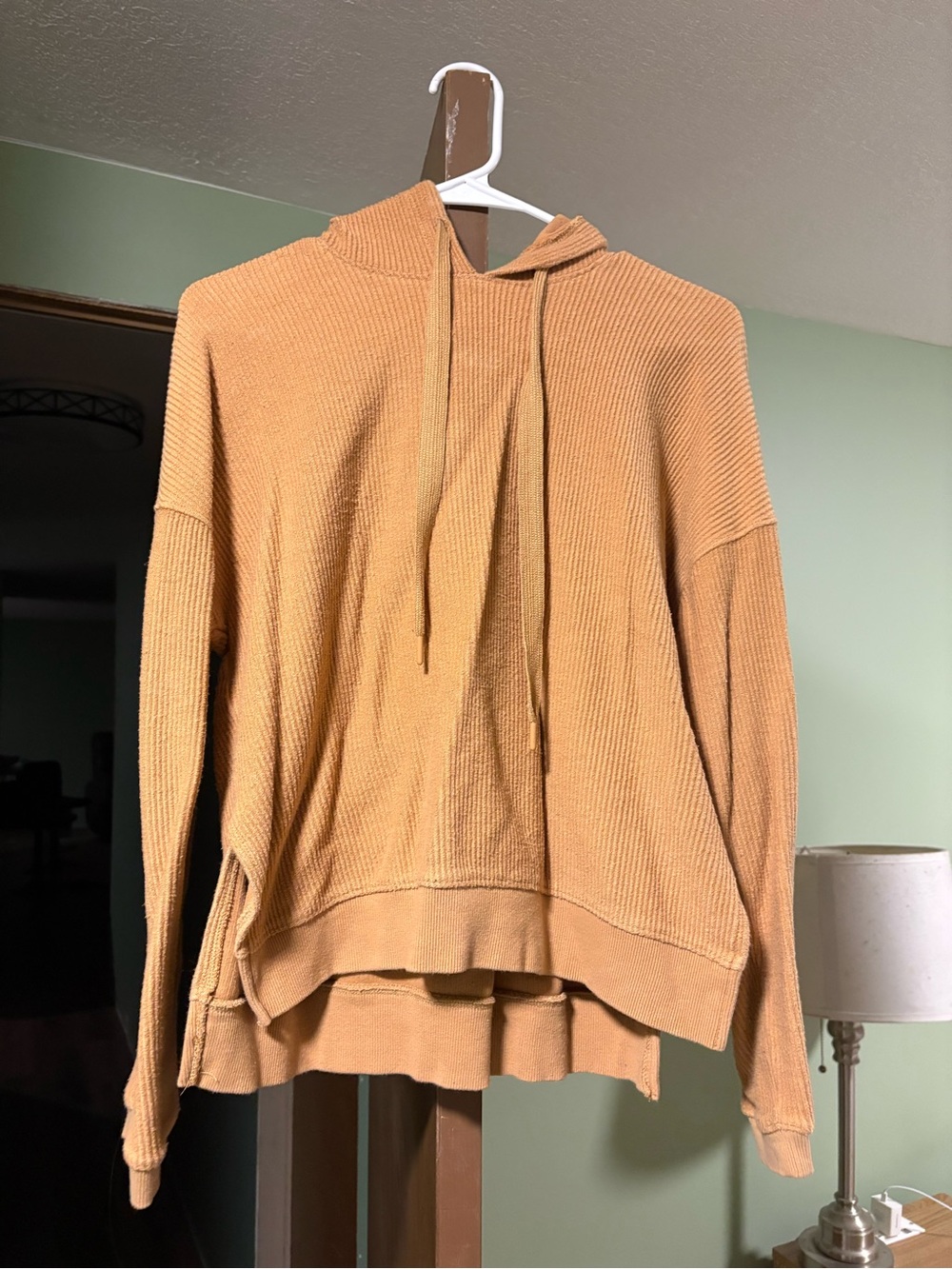 90 Degree By Reflex Waffle-Knit Hoodie in Mustard
